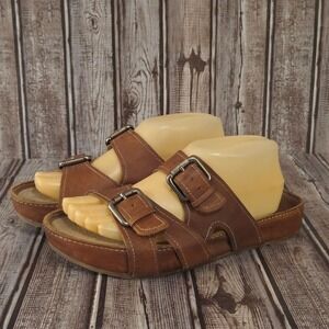 Sz 9.5 B Womens Kalso Earth Shoe Mystique Brown Leather Negative Heel Sandals